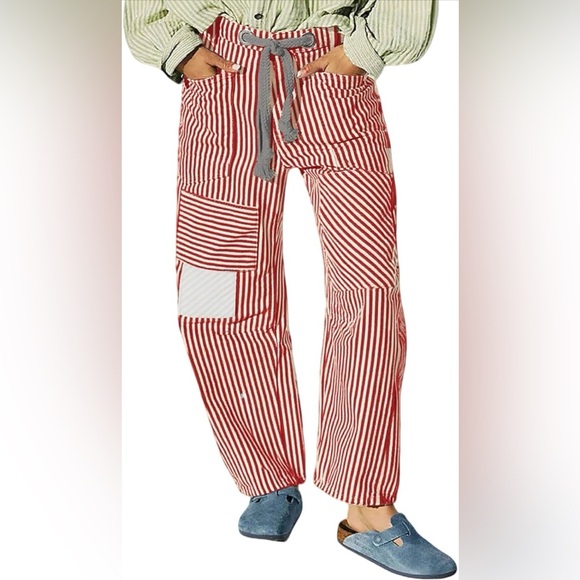 Pants - NWOT Med. Striped Red and White Women's Wide Leg Pants